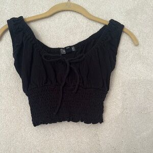 Black Smocked Crop Top
